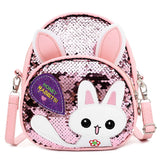 Girls Rabbit Ear Sequins Backpack Kids School PU Leather Book Bags
