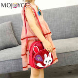 Girls Rabbit Ear Sequins Backpack Kids School PU Leather Book Bags