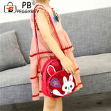 Girls Rabbit Ear Sequins Backpack Kids PU Leather Book Bag