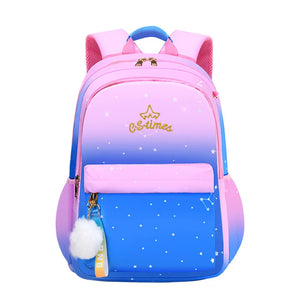 Girl Kids Satchel Primary Embroidery Backpack Gradient Star Moon Mochila