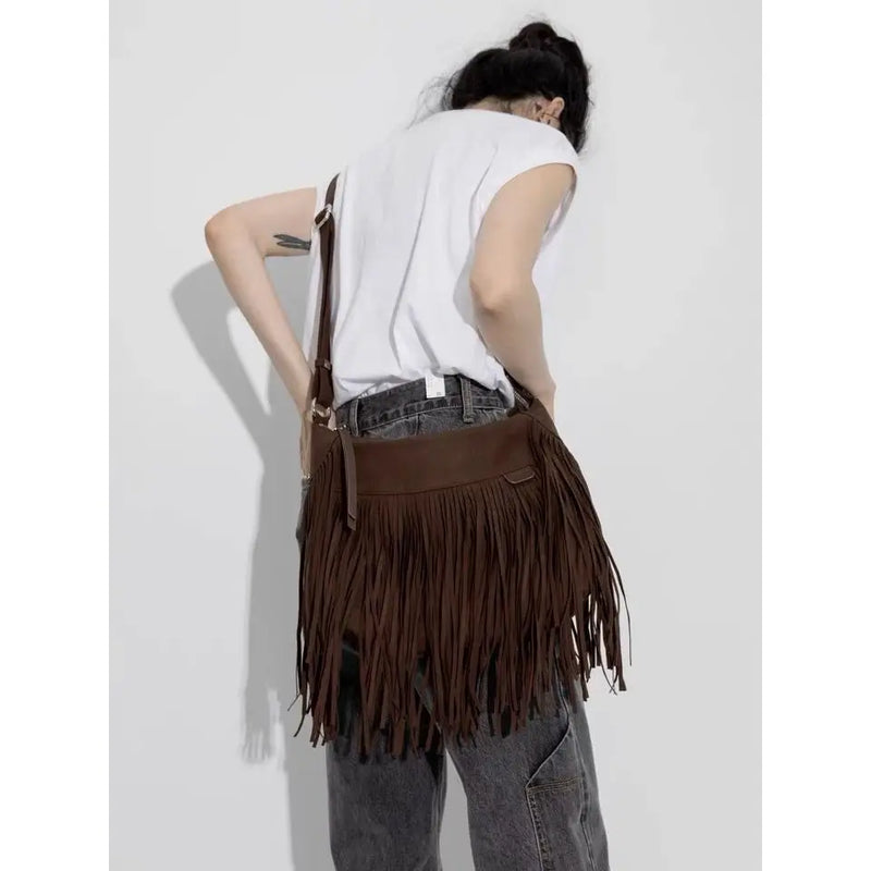 Bohemian Vintage Women's Handbags Purses Shoulder Bag with Tassel Fringe