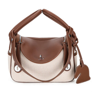 Classic Women Canvas PU Leather Patchwork Tote Bag Retro Handbags