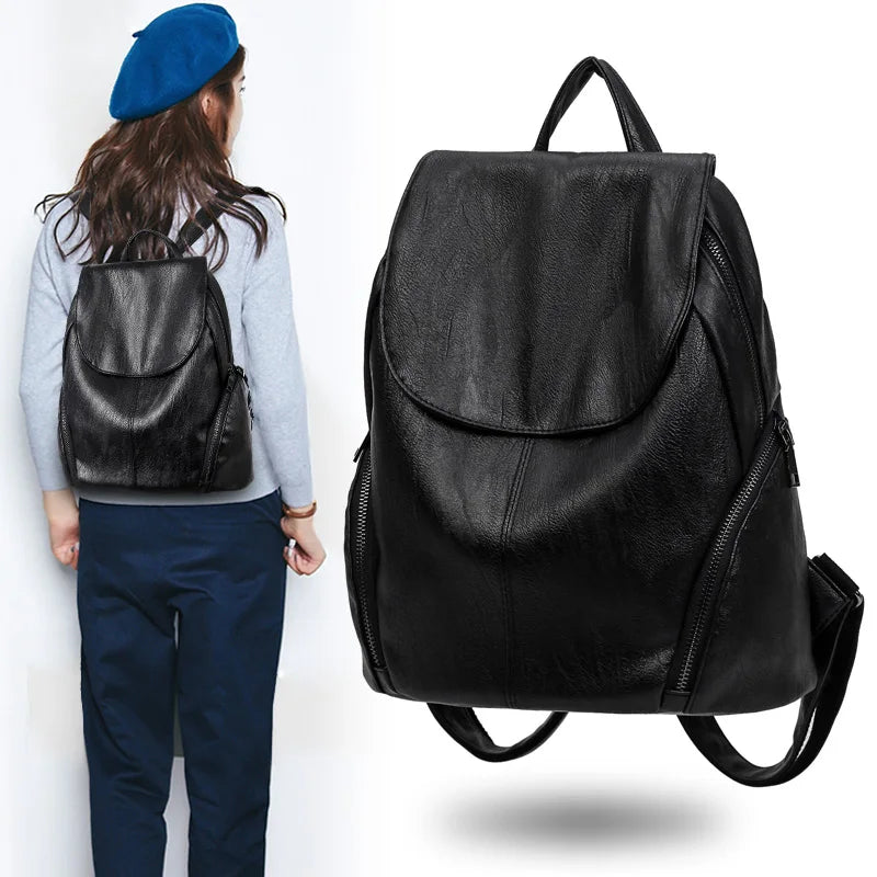 College Wind Schoolbag Leather Style Backpack Woman Tidal Leisure Travel Bag