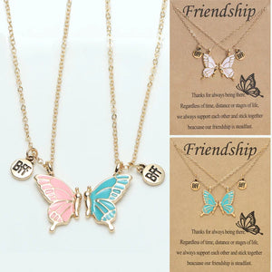 Colorful Butterfly BFF Pendant Collar Chain Necklace