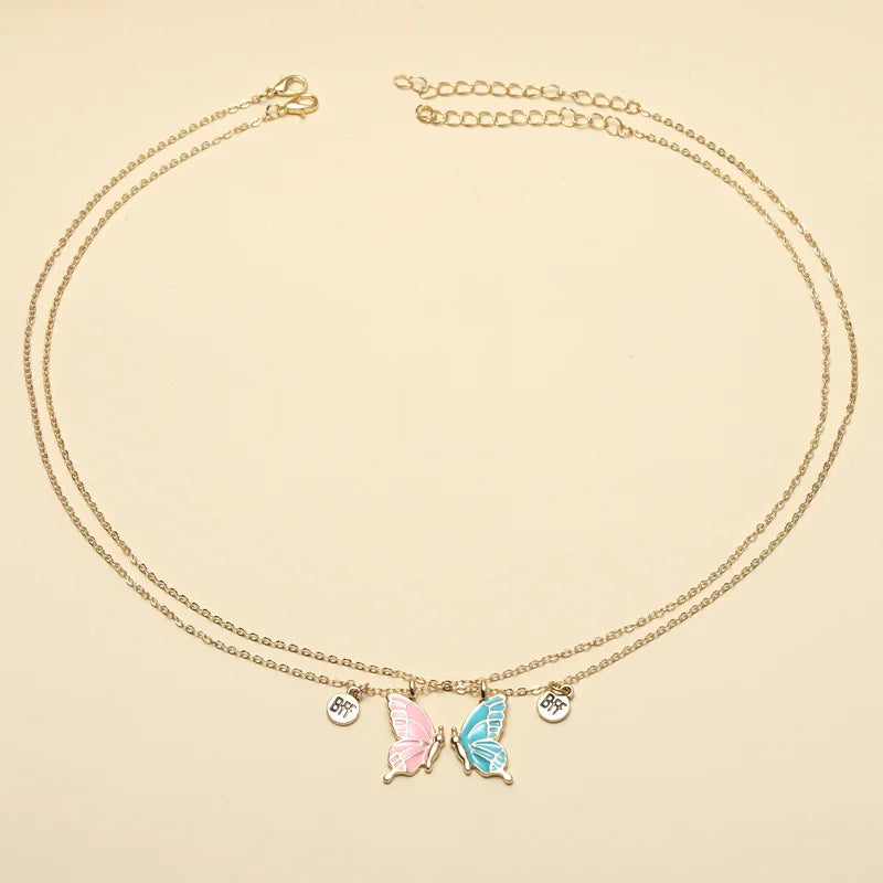 Colorful Butterfly BFF Pendant Collar Chain Necklace
