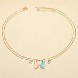 Colorful Butterfly BFF Pendant Collar Chain Necklace