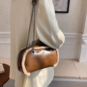 Furry Leather Crossbody Handbag Shoulder Bag