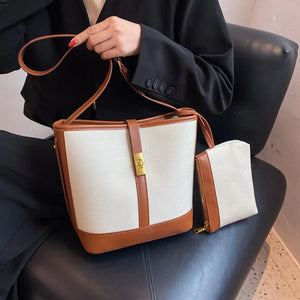 Contrast Canvas Women's Tote Bag Large Capacity One Shoulder Crossbody Bag