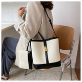 Contrast Canvas Women's Tote Bag Large Capacity One Shoulder Crossbody Bag
