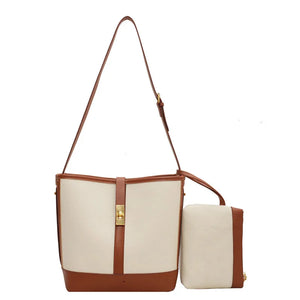 Contrast Canvas Women's Tote Bag Large Capacity One Shoulder Crossbody Bag