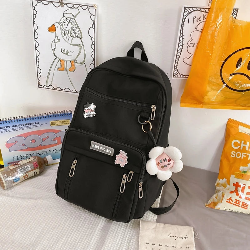 Waterproof Nylon Women Backpack Multi-Pocket Travel Rucksack