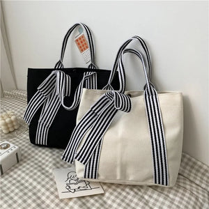 Girls Tote Bags Ladies Canvas Bag All-match Small Fresh Bow Handbags