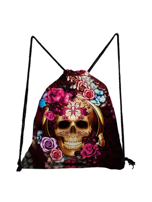 Skull Rose Drawstring Bag Softback Halloween Gift