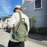 Canvas Green Laptop Student Bag Women Men College Backpack