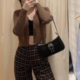 Vintage Women Buckle Handbags Ladies PU Leather Armpit Shoulder Bag