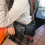 Vintage Women Buckle Handbags Ladies PU Leather Armpit Shoulder Bag