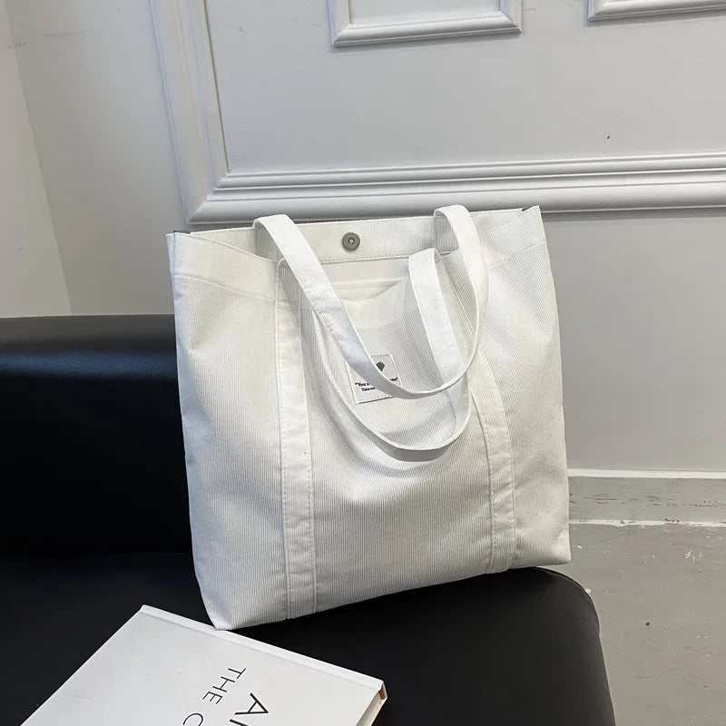 Corduroy Handbags Retro Canvas Shoulder Bags for Women Large Capacity