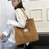 Corduroy Handbags Retro Canvas Shoulder Bags for Women Large Capacity