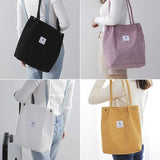 Corduroy Shoulder Bag for Women Cotton Cloth Eco Shopping Bag