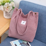 Corduroy Shoulder Bag for Women Cotton Cloth Eco Shopping Bag