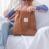 Corduroy Shoulder Bag for Women Cotton Cloth Eco Shopping Bag