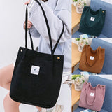 Corduroy Shoulder Bag for Women Cotton Cloth Eco Shopping Bag