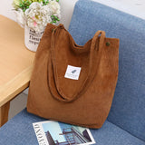 Corduroy Shoulder Bag for Women Cotton Cloth Eco Shopping Bag
