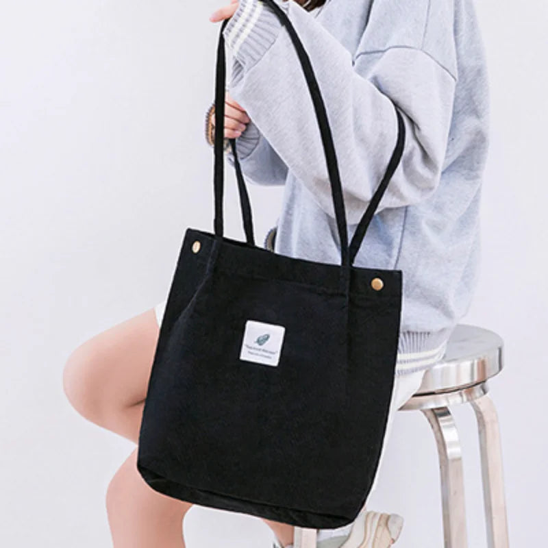 Corduroy Shoulder Bag for Women Cotton Cloth Eco Shopping Bag