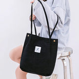 Corduroy Shoulder Bag for Women Cotton Cloth Eco Shopping Bag