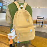 Women Corduroy Backpack Schoolbag Travel Rucksack Mochila
