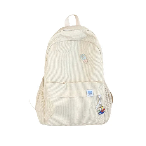 Women Corduroy Backpack Schoolbag Travel Rucksack Mochila