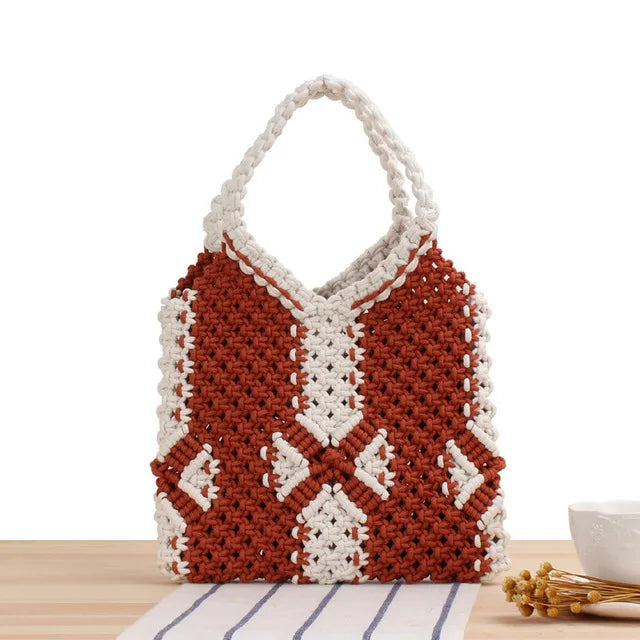 Mori Style Cotton String Woven Handbag Net Beach Straw Bag