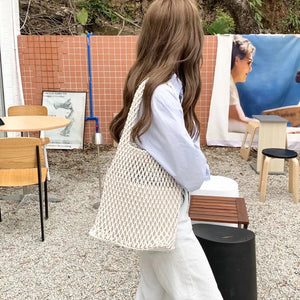 Cotton Thread Knit Women Handbags Hollow Out Net Tote Bag