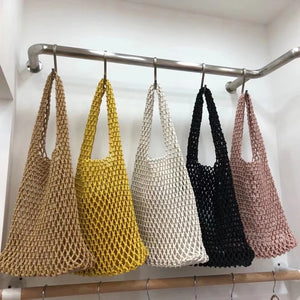 Cotton Thread Knit Women Handbags Hollow Out Net Tote Bag