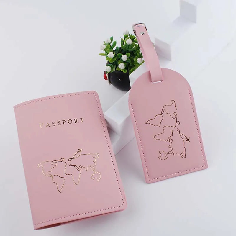 World Map Lover Couple Wedding Passport Cover Case Set