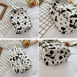 Cow Pattern Canvas Backpack Large Capacity Casual Schoolbag Spot Contrast