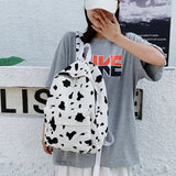Cow Pattern Canvas Backpack Large Capacity Casual Schoolbag Spot Contrast