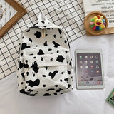 Cow Pattern Canvas Backpack Large Capacity Casual Schoolbag Spot Contrast