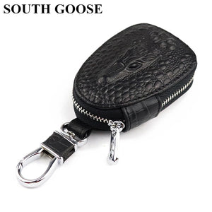 Cowhide Leather Unisex Key Wallet Crocodile Pattern Zipper Key Holder
