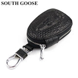 Cowhide Leather Unisex Key Wallet Crocodile Pattern Zipper Key Holder