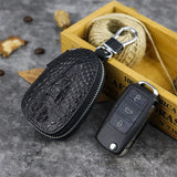 Cowhide Leather Unisex Key Wallet Crocodile Pattern Zipper Key Holder