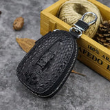 Cowhide Leather Unisex Key Wallet Crocodile Pattern Zipper Key Holder
