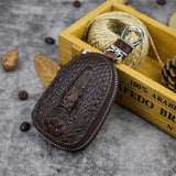 Cowhide Leather Unisex Key Wallet Crocodile Pattern Zipper Key Holder