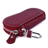 Cowhide Key Holder Case Bag Leather Keychain Cover Zipper Housekeeper