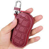 Cowhide Key Holder Case Bag Leather Keychain Cover Zipper Housekeeper