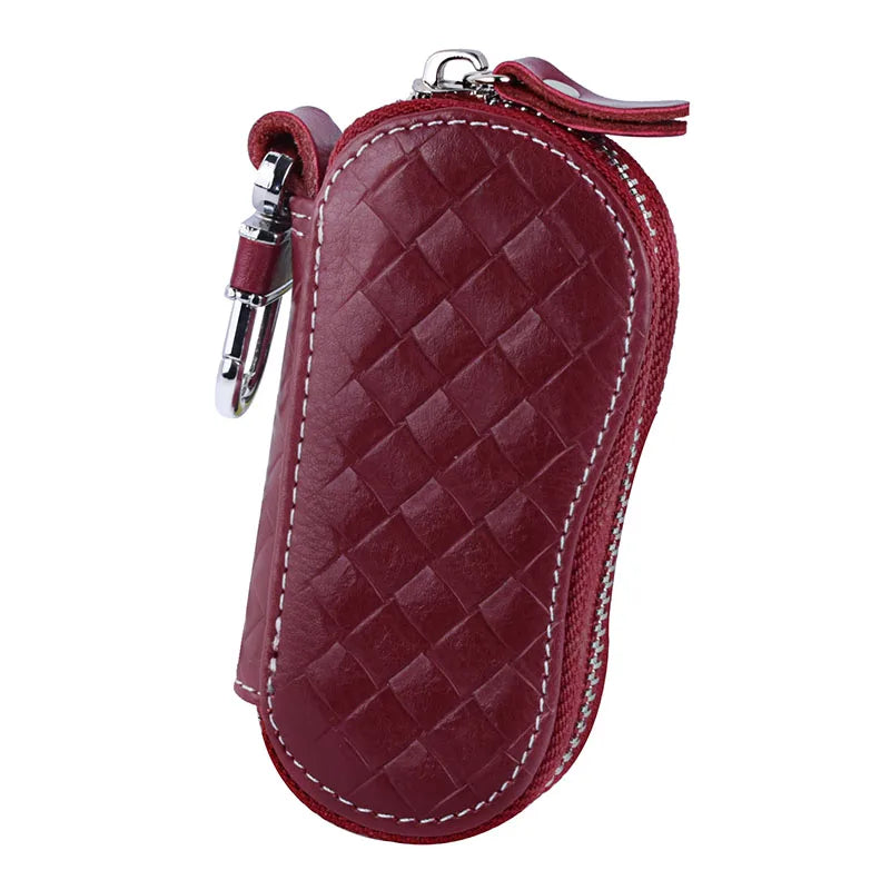 Cowhide Key Holder Case Bag Leather Keychain Cover Zipper Housekeeper