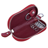 Cowhide Key Holder Case Bag Leather Keychain Cover Zipper Housekeeper