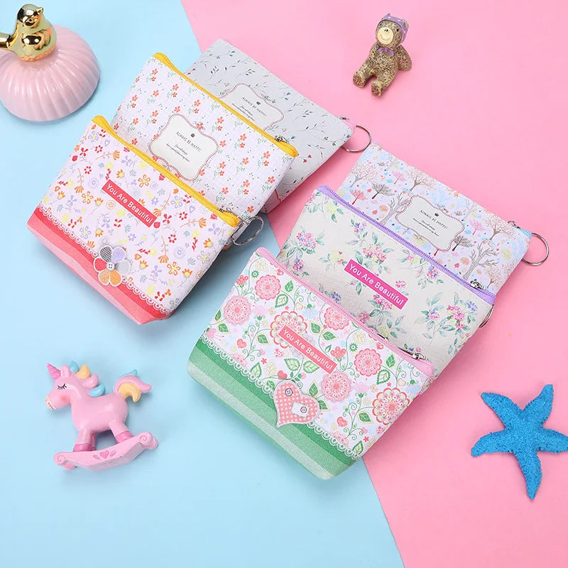 Floral Small Bag Earphone Key Coin Women's Wallet