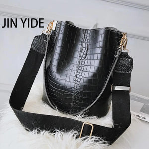 Crocodile Leather Ladies Bucket Shoulder Bag Large Capacity PU Leather Ladies Ha