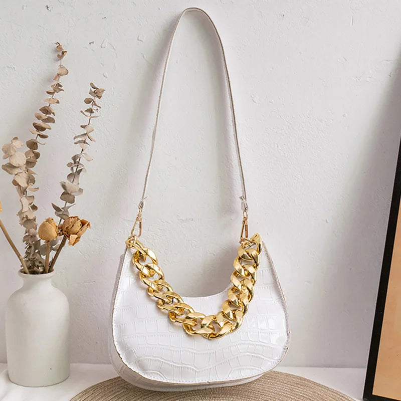 Crocodile Pattern Shoulder Bag for Women PU Leather Underarm Bags